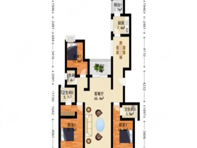 中海龙湾国际小区3室2厅3卫户型图1