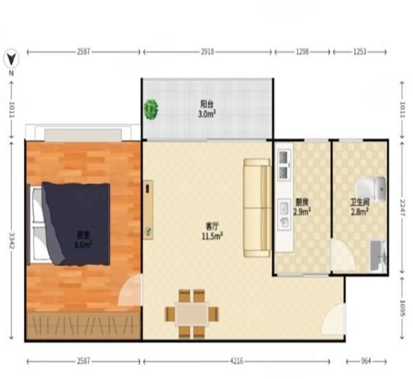 皇庭世纪小区1室1厅1卫户型图67