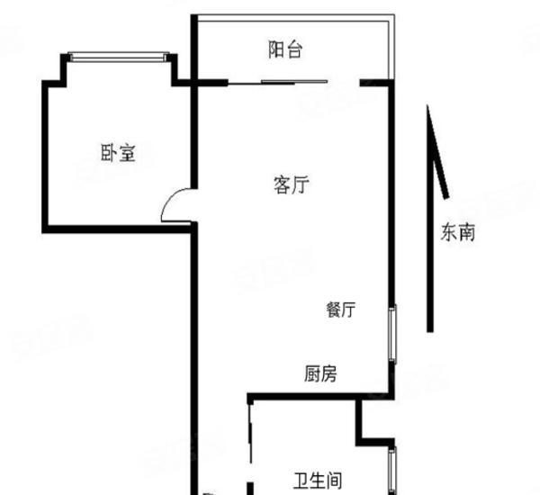 雅居乐悦景园小区1室2厅1卫户型图2