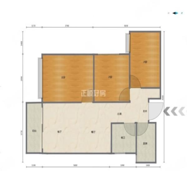 格林泊乐二期小区3室2厅1卫户型图4