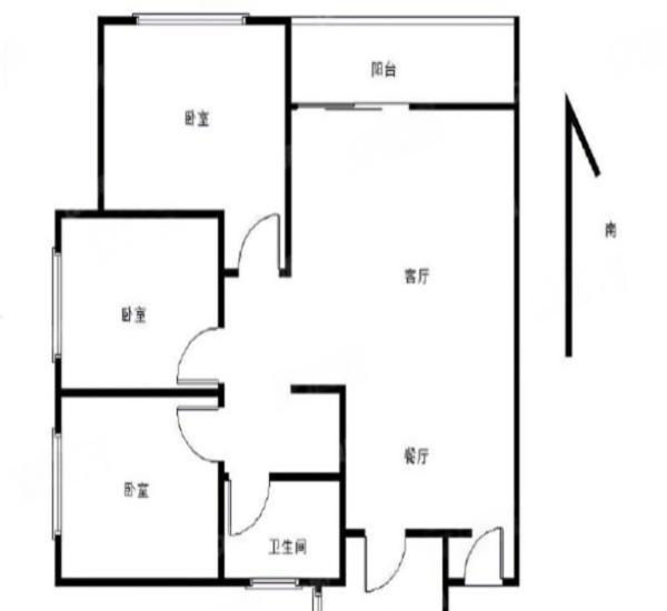 中邦御珑湾小区3室2厅1卫户型图3