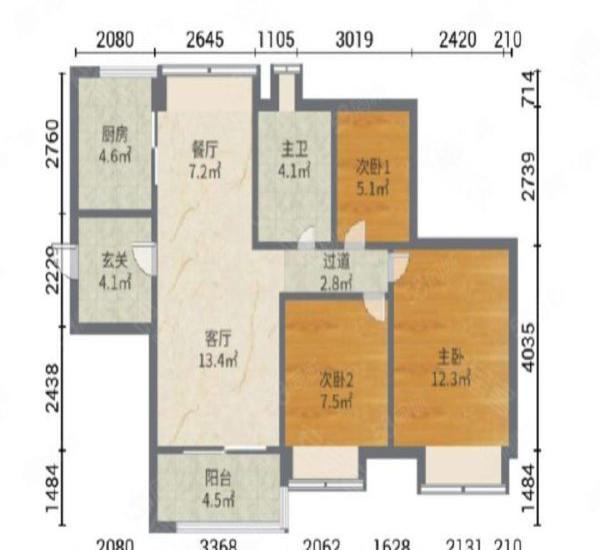保利时代小区3室2厅1卫户型图23