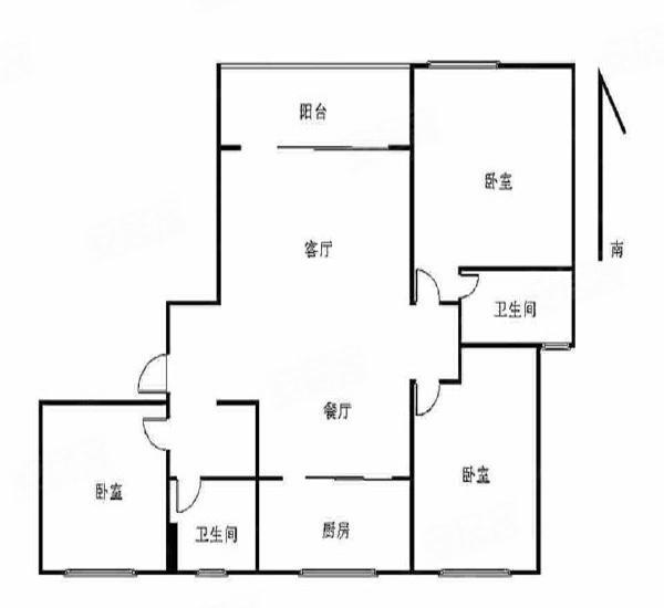 格林泊乐二期小区3室2厅2卫户型图6