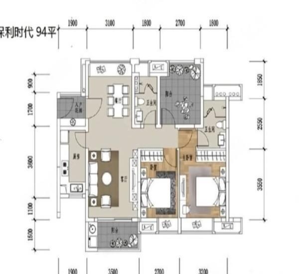 保利时代小区3室2厅2卫户型图45
