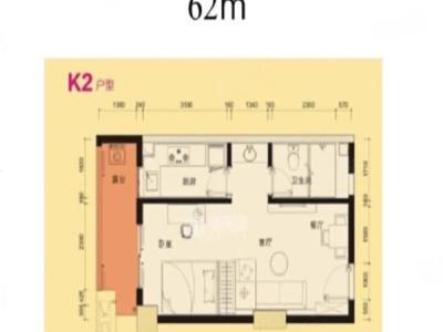 中航花园小区1室1厅1卫户型图2