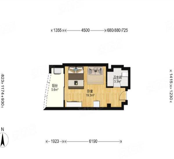 正和中州小区1室0厅1卫户型图2