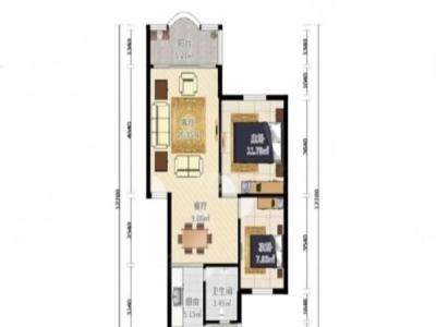 鹏兴花园一期小区2室2厅1卫户型图2