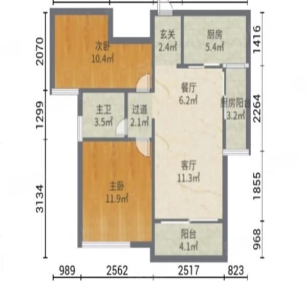 蓝湾半岛小区2室1厅1卫户型图6