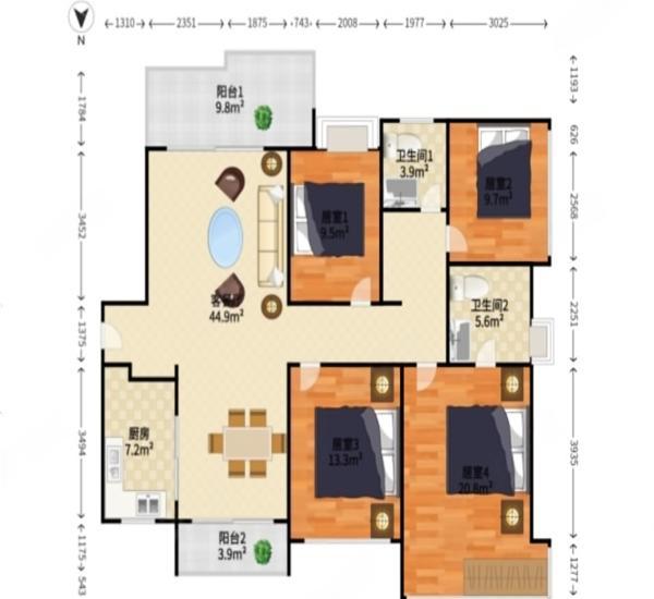 华发四季 4室2厅2卫148.75㎡_华发四季二手房户型图片19