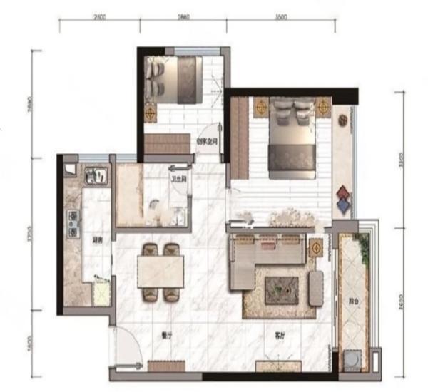 蓝湾半岛小区2室2厅1卫户型图3