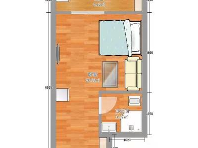 依云曦城小区1室1厅1卫户型图1