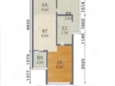 K2荔枝湾南区小区1室1厅1卫户型图2