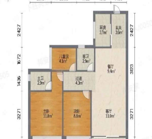格林泊乐二期小区3室2厅2卫户型图9