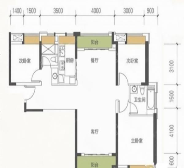 中海锦城小区3室2厅2卫户型图2
