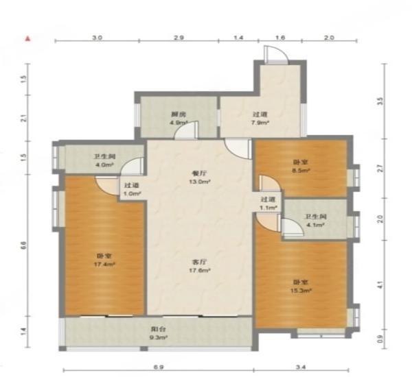 中珠上城二期小区3室2厅2卫户型图21