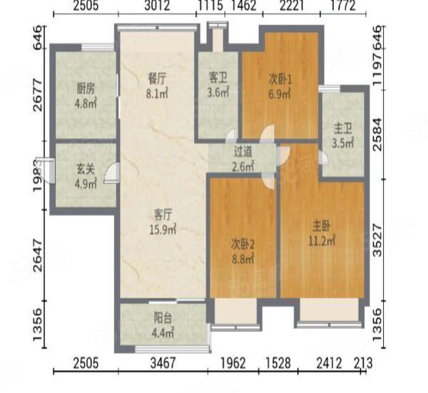 保利时代小区3室2厅2卫户型图23
