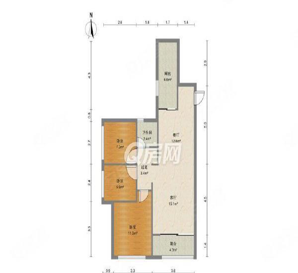 中邦御珑湾小区3室2厅1卫户型图5