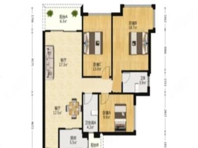 星汇隽庭小区3室2厅2卫户型图1