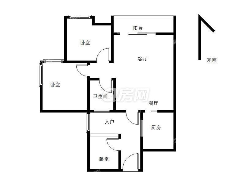 南湾国际小区3室2厅1卫户型图3