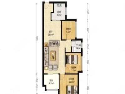 万科金域缇香二期小区3室2厅1卫户型图1