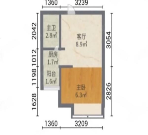 蓝钻双子座楼小区1室1厅1卫户型图10