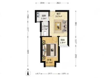 星河世纪小区1室1厅1卫户型图2