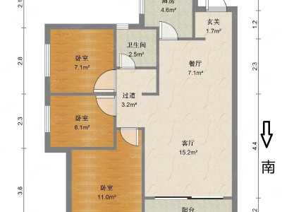 中邦御珑湾小区3室2厅1卫户型图1
