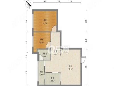 心海州小区2室1厅1卫户型图3